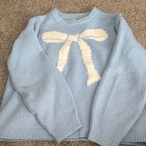 a new day Light Blue Sweater with Cream Bow